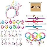 41 PCS Unicorn Party Favors Supplies, Headbands Rings Rainbow Bracelets Keychains Wristbands Kids Birthday Unicorn Toys All Ages Parties Keys Bag Decoration