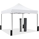 Sweetcrispy 10 x 10 Ft Pop Up Canopy Tent Outdoor Use, Portable Shade Waterproof Beach Tent with Sand Bags for Events Backyard Parties, White