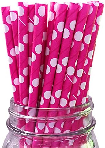 Silbans International Pink Colour 6MM Paper Straws for Birthdays, Party's, Mocktails and Cocktails (Pink Polka Dotted)