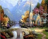 5D DIY Diamond Painting Kits Square Full Drill The Mountain Chapel by Thomas Kinkade Rhinestone Embroidery Cross Stitch Arts Craft for Home Wall Decor 16x20 inches
