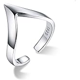NewZenro V Shape Open Thick Minimalist 925 Sterling Silver Chevron Engagement Ring Dainty Adjustable Simple Statement Finger Promise Eternity Rings Band Cute Jewelry Gifts for Women Teen Girlfriend