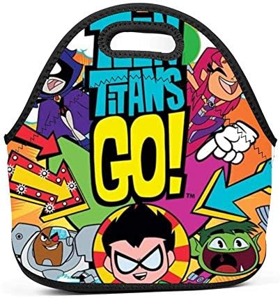 GGLDAN Teen Titans Go Lunch Bag Insulated Reusable Neoprene Lunch Box Waterproof Tote Bento Bag With Zippe Handbag For Men, Women, Adults, Kids, Girls, Boys