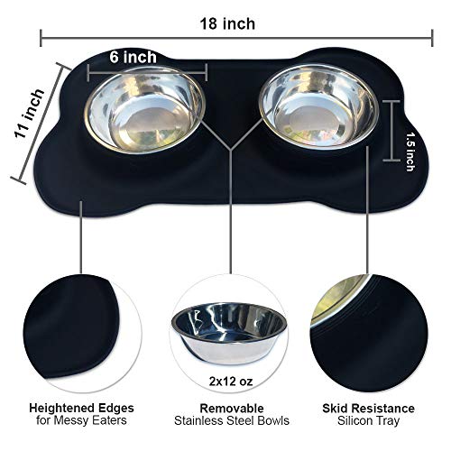 Pet Deluxe Dog Bowls Stainless Steel Dog Bowl with Non Spill Skid Resistant Silicone Mat 12 oz Double Pet Bowls Feeder Bowl for Dogs Cats and Pets (S)