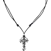BlueRica Vintage Ornate Style Cross Pendant on Adjustable Cord Necklace