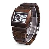 BEWELL Bamboo Wooden Men Quartz Watch with Double Movement Luminous Display(Ebony wood)