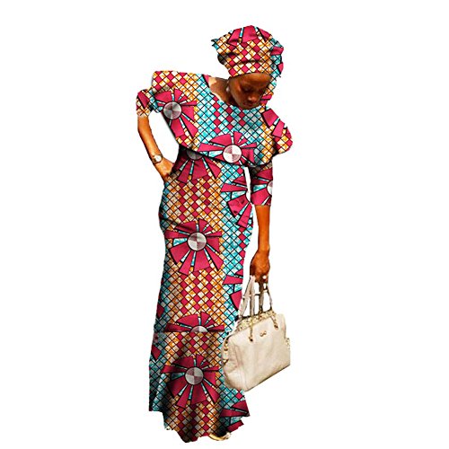 African Long Dresses Short Sleeve Casual Dashikis Outfit 2 pieces Sets Skirts And Headwraps wy1020