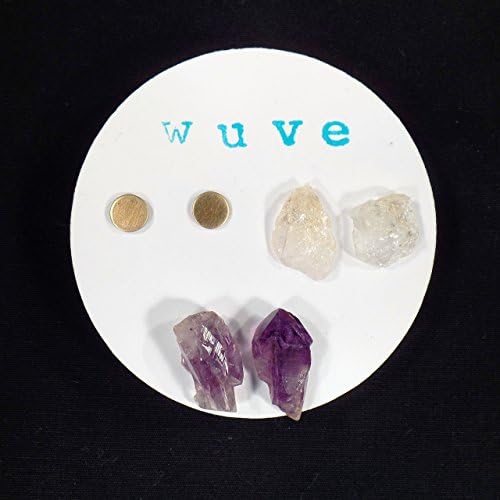 Gemstone Stud Earrings - Citrine, Amethyst, and Brass Circles - Raw Gemstone Earring Trio - Rough Gems - Post Earrings - Natural Jewelry