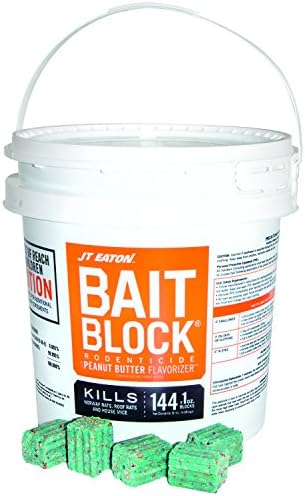 JT Eaton 709-PN Bait Block Rodenticide Anticoagulant Bait, Peanut Butter Flavor, for Mice and Rats (9 lb Pail of 144)