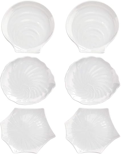 Amazon K Sキッチン 貝の小皿 3種類 各2枚 計6枚セット 日本製 国産 美濃焼 陶器 白い食器 洋食器 お皿 ミニプレート マルチプレート 豆皿 醤油皿 お菓子皿 デザート皿 シェル 貝殻 西海岸 北欧風 カフェ風 おうちカフェ おしゃれ かわいい まとめて ポーセリンアート