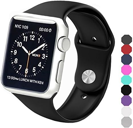 Sxciw Apple Watch Band, Soft Silicone Sports Replacement Wristband for Apple Watch, Medium/Large, 38 mm, Black
