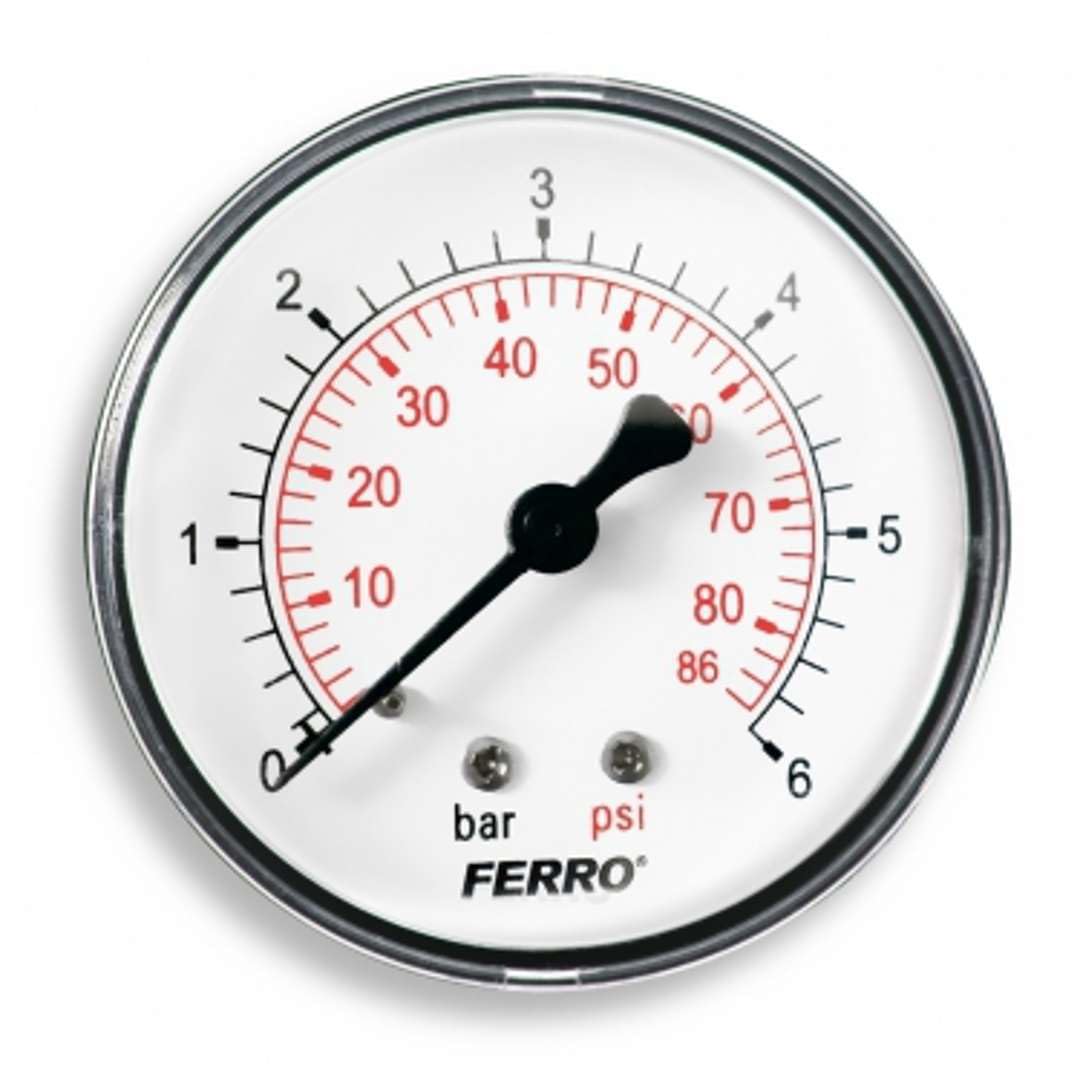 60mm 6BAR 86PSI Pressure Gauge air oil or water 1/4 BSPT Rear Entry Manometer by Ferro
