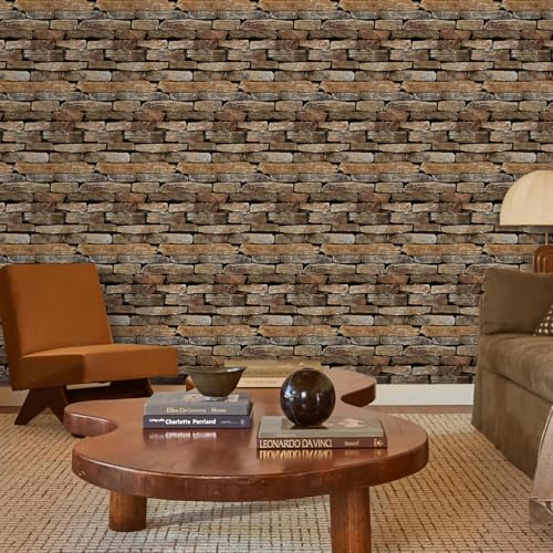 Commomy 10pcs Faux Stone 3D Wall Panels - 11.8" x 11.8"Self Adhesive Wall Tiles Lightweight Thin PVC Brick Stone Wallpaper for Interior Kitchen,Bedroom,Living Room,Fireplace
