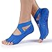 Hylaea Women's Yoga Pilates Socks with Non-Slip Grip Toeless Sock for Ballet, Aerobic 2 Pairs Black Blue