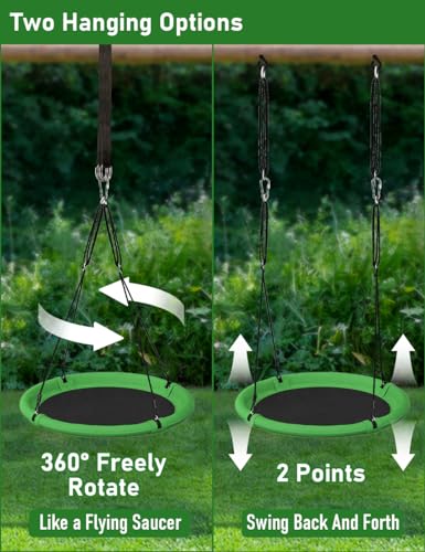 Ansionsol 40 Inch Diameter Saucer Tree Swing Set for Kids & Adults, Adjustable Flying Swing Seat for Backyard or Outdoor Playground, Green & Black