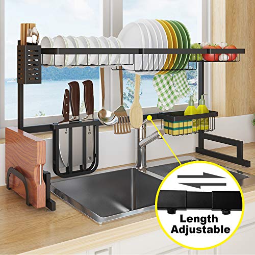 Sincalong B07XXTY1XT-M Length Adjustable Stainless Steel Over Sink Rack, 2 Tier Multifunctional Kitchen Supplies Shelf, Dish Drainer for Sin, 1, Black