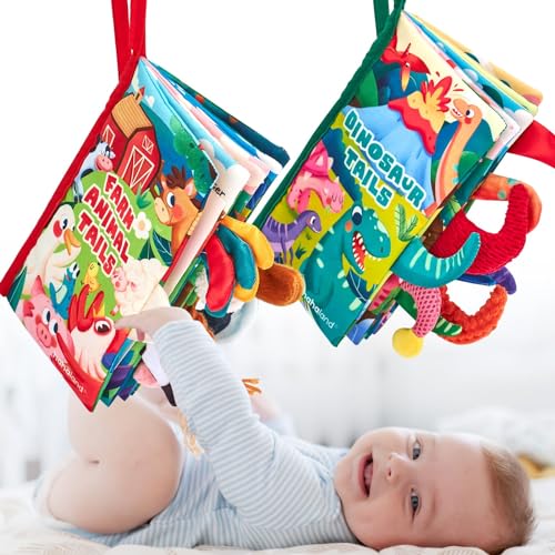 hahaland Baby Books Toys Babies 0 3 6 Months, 2 Pieces Soft Cloth Books for Babies 6-12 Months, Animals, Activity Book Sensory Gift Baby 1 Year
