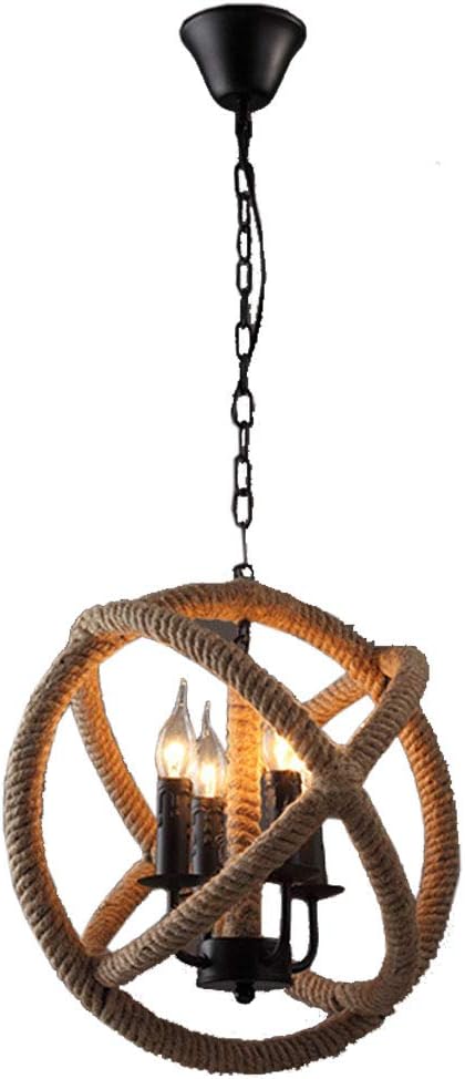 Lámpara de araña de bola de cuerda de cáñamo de 4 luces de estilo