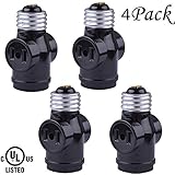 SerBion 4 Pack Black E26 the US Standard Screw Light Holder,E26 to E26 Lamp Holder with 2-Prong Cord Outlet Socket Adapter, Convenient and Practical (4 Pack)