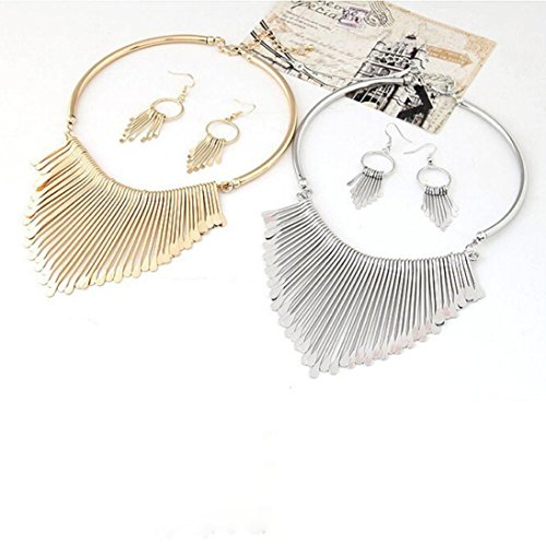 image for iLH® Luxury Necklace+Earrings Jewelry Set Womens Metal Tassels Pendan