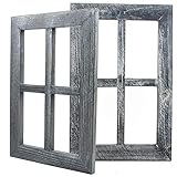 Daisy's House Distressed Window Frame Wall Decor - Set of 2 Rustic Window Panes with Hanging Hardware for Bedroom Living Room Bathroom Barnwood Home Decor (15.75" x 11" x 1" Each)