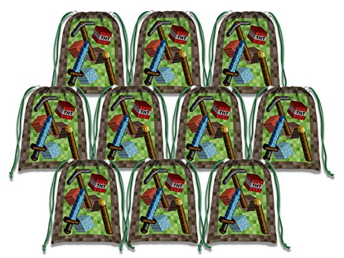 Pixel Mining World Drawstring Bags Kids Birthday Party Supplies Favor Bags 10 Pack