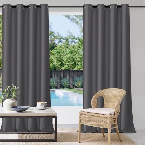 StangH Outdoor Waterproof Curtains 108 inches Long - Heavy Weighted Blackout Drapes Privacy Thermal Insulated Drapery for Balcony/Arbor/Pavilion, Grey, W52 x L108 inches, 1 Panel
