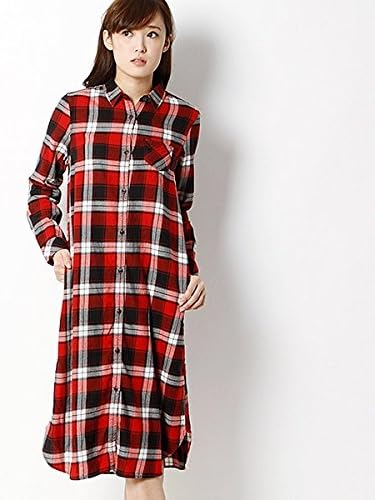 Amazon アースミュージック エコロジー Earthmusic Ecology ロングチェックシャツワンピース 119レッド M ワンピース チュニック 通販