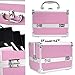 Mini Makeup Train Case with Mirror Portable Aluminum Cosmetic Organizer Box 2 Trays Pink
