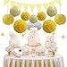 33pcs Party Decoration Supplies Set, Yellow Tissue Paper Pom Poms Flowers Paper Lanterns Tassels Hanging Garland Banner Triangle Flag Bunting for Birthday, Bridal, Baby Shower, Wedding Graduation