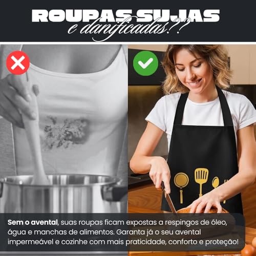 Avental de Cozinha Impermeável com Bolsos Frontais - Avental para Cozinhar Unissex - Ajustável Confortável - Ideal para Limpeza, Churrasco, Lavanderia e Uso Doméstico - UpShop