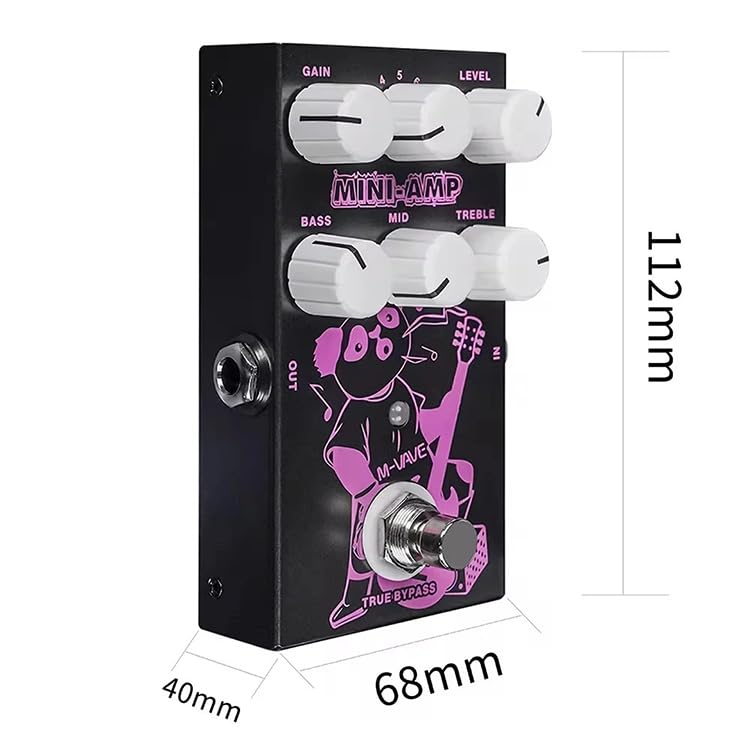 VEDO M-VAVE Pedal de efeitos MINI-AMP com simulação de pré-amplificador, 9 efeitos de amplificadores clássicos, equalizador de 3 bandas e true bypass.