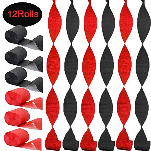 Aimto Red and Black Crepe Paper Streamers-12 Rolls-32.8FT/Roll