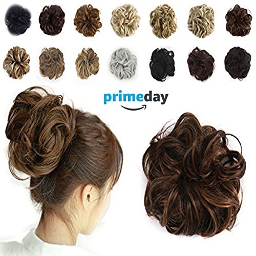 Haironline Scrunchie Bun Up Do Hair Piece Hair Ribbon Ponytail Extensions Wavy Curly Dark Brown Mix Light Auburn