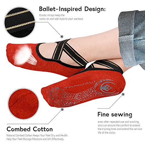 TANJALI Yoga Socks with Grips for Women Size 5.5-11, Grip& Non-Slip Yoga Socks for Workout, Dance, Pilates, Ballet and Barre