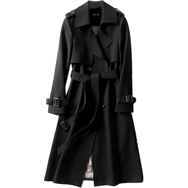 00’s Belted long coat Women's PU Faux Leather Long Belted Trench Coat (US, Alpha