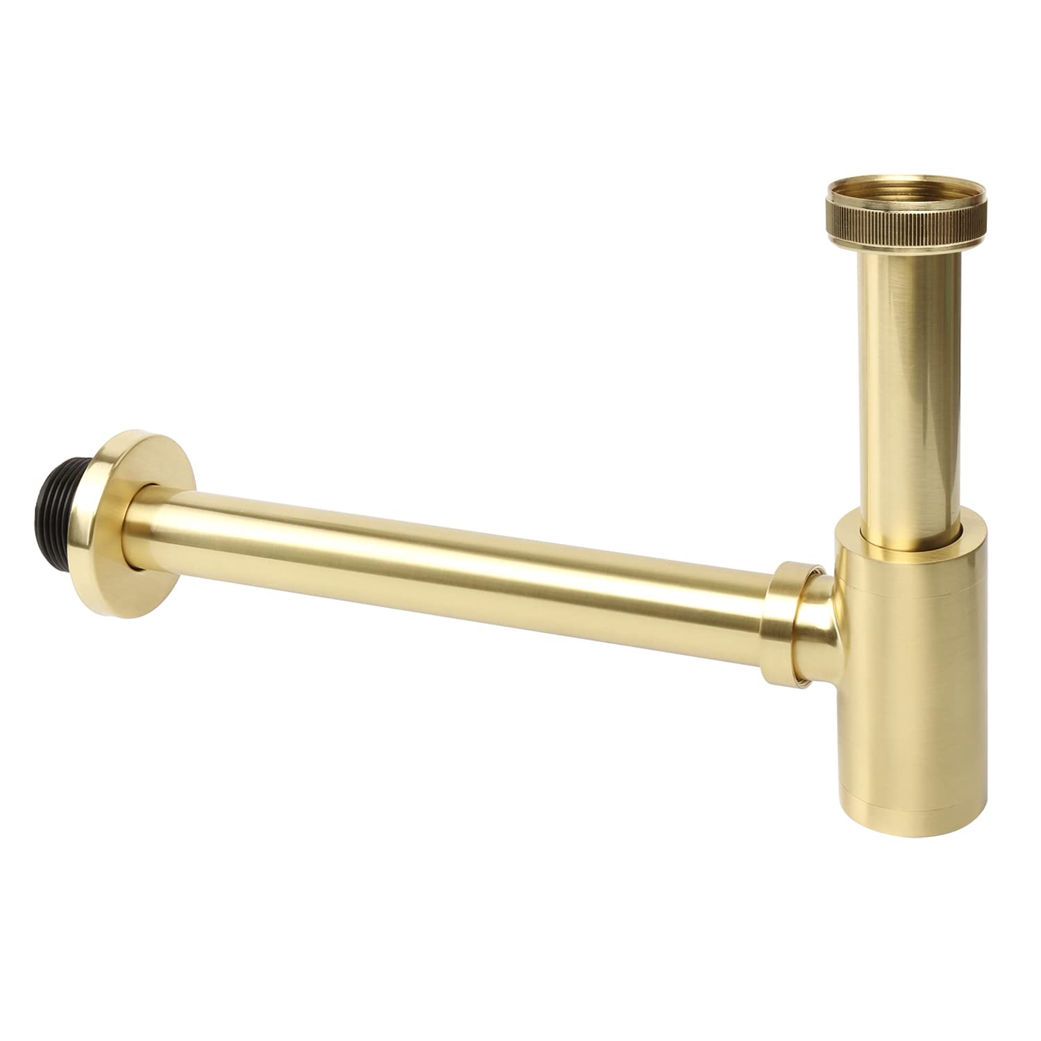 OPERMAXER Design Siphon [Extra Long 200 mm Immersion Pipe], 1 1/4 x 32 mm Adjustable Thickening of Pipes, Universal Brass Bottle Siphon for Sink and Washbasin, Odour Barrier (Brushed Gold)