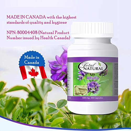 image for Natural Alfalfa Supplement 500mg 250 Capsules [1 Bottle] by Total Natu