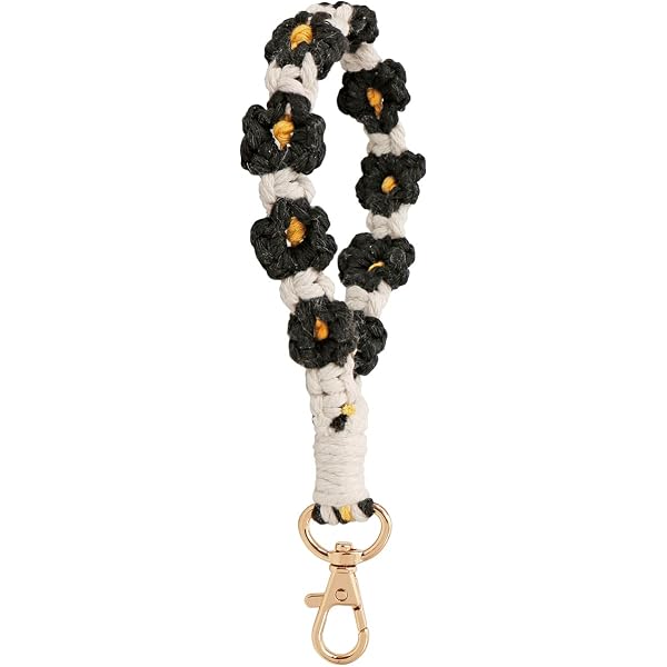 YDEROD Boho Macrame Wristlet Keychain - Handmade Flower Key Chain With Tassel For Women - View #6