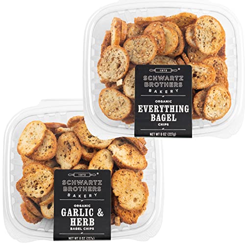 Everything & Garlic Bagel Chip Sampler, Schwartz Brothers Twice Baked, Fresh, Organic, Kosher