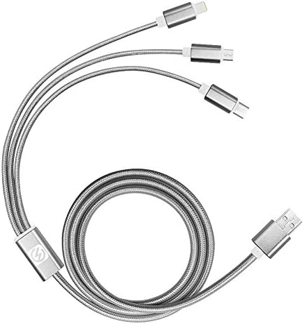 E-MAZONCO 3-in-1 Universal USB 2.0 4-Feet Charging Cable with Micro USB, Type C, Lightning Cable - Silver