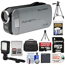Bell & Howell Slice2 DV7HD 1080p HD Slim Video Camera Camcorder (Gray) with 16GB Card + Battery + Case + Tripods + LED Light + Kit