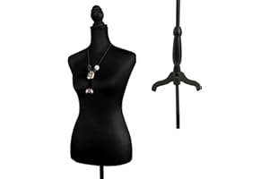 PETGIRL Female Dress Form Mannequin Torso Body with Adjustable Tripod Stand Dress Jewelry Display (Black)