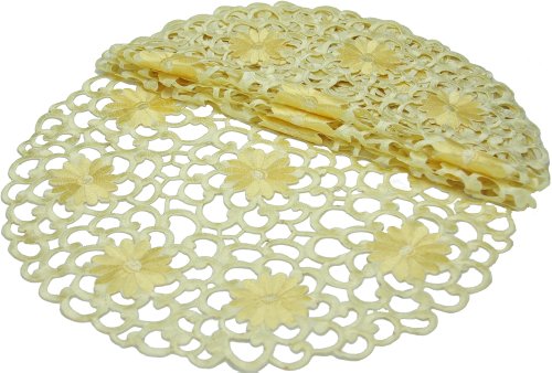 Xia Home Fashions Daisy Splendor 4-Pack Embroidered Cutwork Spring Round Doilies, 12-Inch, Yellow