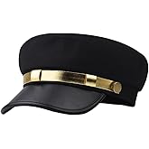 Classic Vintage Chauffeur Hat Newsboy Cap Black Peaked Beret with Gold Buckle Unisex Driver Hats for Daily Wear