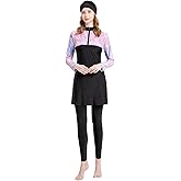 Women's Muslim Swimwear Long Sleeve Burkini Full Cover Swimsuit Hijab Rash Guard, 3pcs Set