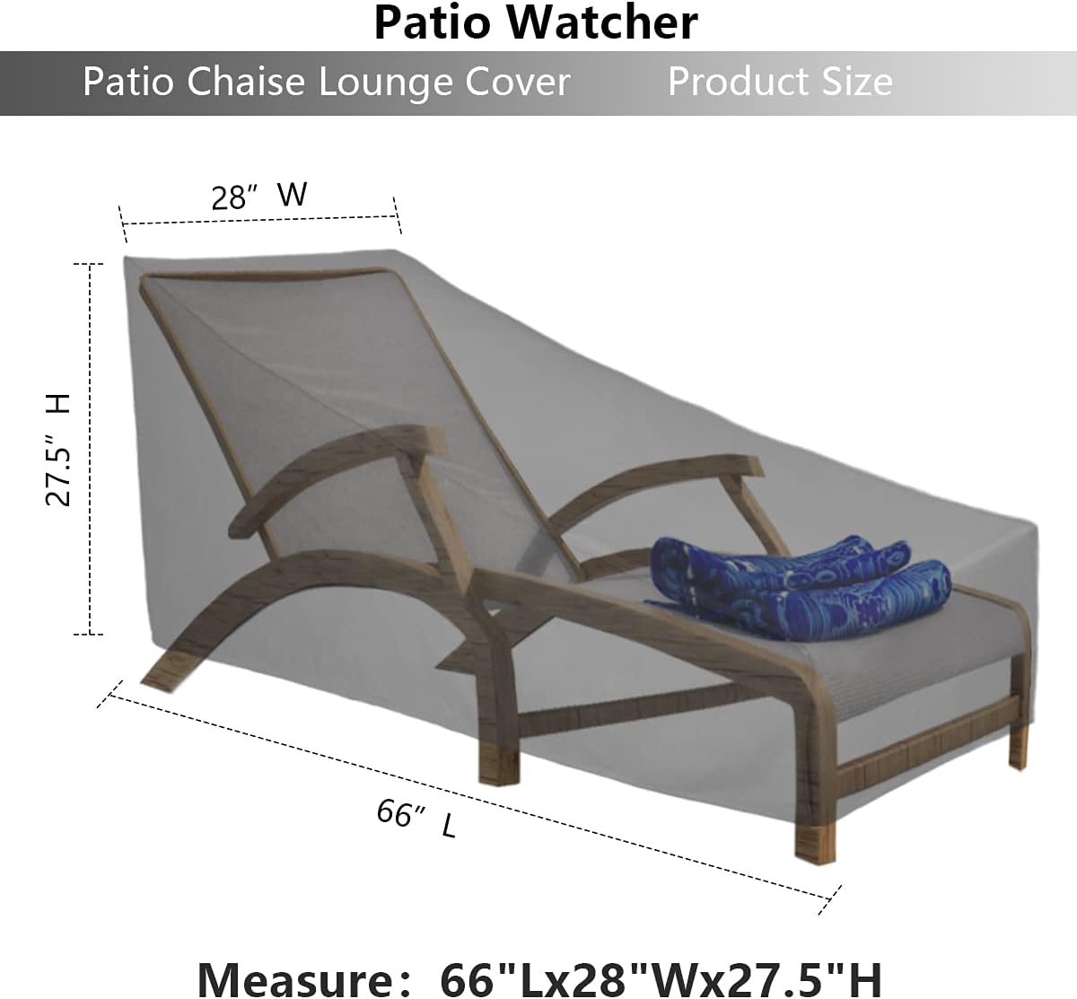 Patio Watcher Patio Chaise Lounge Covers Heavy Duty Outdoor Chaise Lounge Covers with Durable and Water Resistant Fabric, 66 inches Long, Grey : Garden & Outdoor