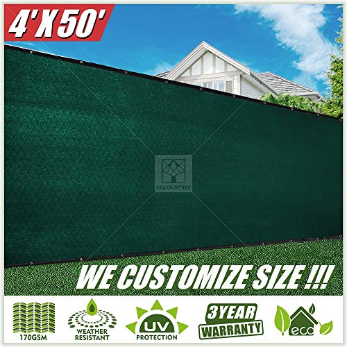 ColourTree 4' x 50' Green Fence Privacy Screen Windscreen, Commercial Grade 170 GSM Heavy Duty We Make Custom Size