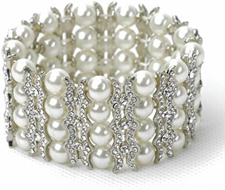 Art Deco Bracelet Gatsby 5 Rows Fashion Faux Pearl Elastic Bangle 20s Flapper Accessories Jewelry