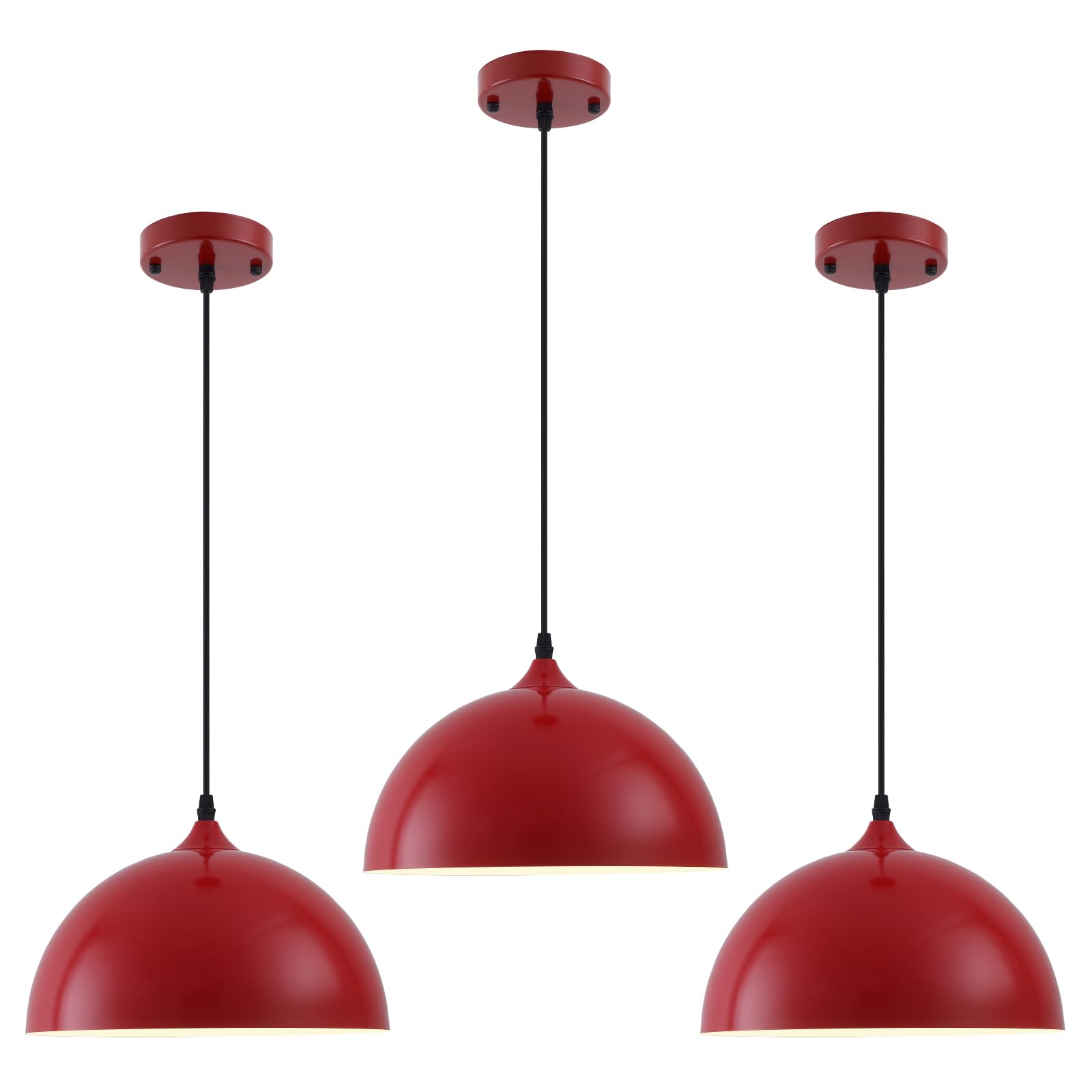 Photo 1 of PINDODO Industrial Pendant Light Fixtures,11.8" Red Dome Pendant Light Over Kitchen Island 3 Pack, Adjustable Vintage Ceiling Hanging Lamp for Bedroom Restaurant Bar Cafe Dining Room Sink