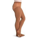 Capezio Girls' Ultra Soft Self Knit Waistband Tight,Dark Suntan, One Size (8-12)